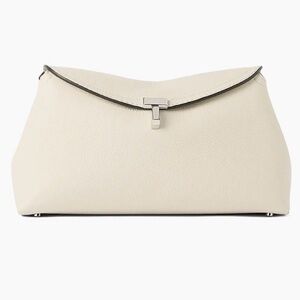 Toteme T-Lock Pebble Grain Leather Clutch in Milk